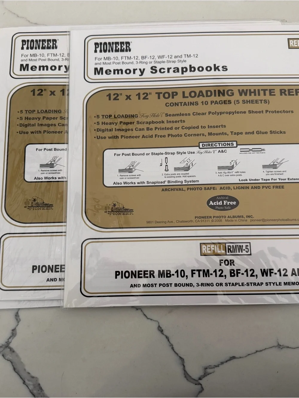 PIONEER White and Gold Memory Scrapbook Refills (Top Loading)